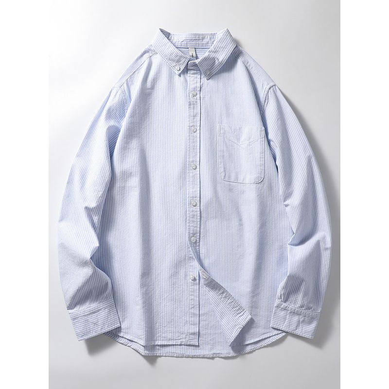 Japanese-Style Retro Long Sleeve Casual Oxford Striped Shirt