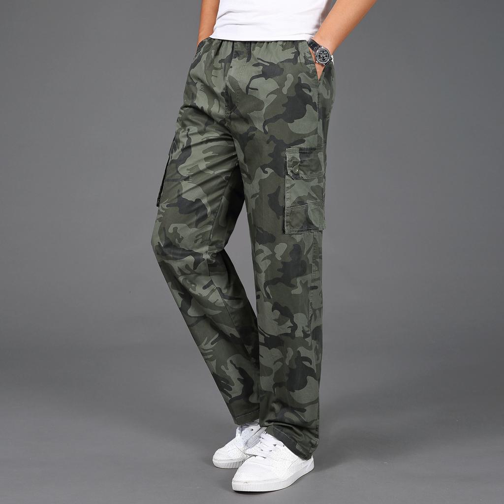 Камуфляжные хлопковые рабочие брюки, мужские рабочие брюки большого размера, мужские эластичные потертые повседневные брюки, мужские