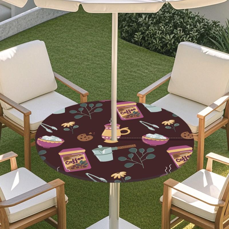 Outdoor Round Table Cover With Umbrella Hole Elastic Hem Waterproof Dustproof Patio Garden Tablecloth Caf Style Decor