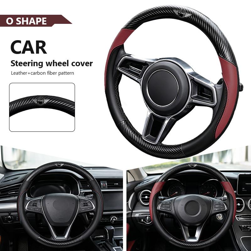 Car Carbon Fiber Texture PU Leather Car Steering Wheel Cover For BMW Mini Cooper R50 R53 R55 R56 R60 R61 F54 F55 F56 Stickcer pd2