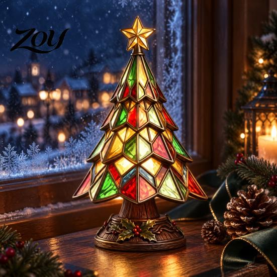 Подарки на новоселье для дома Рождественская елка Настольная лампа, Светодиодный ночник с эффектом витража, Цветные настольные праздничные украшения Смола Прикроватная