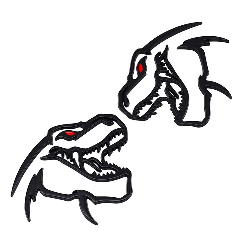 2Pcs Metal Hollow Style Tyrannosaurus Rex Totem Badge Dinosaur Head Emblem Stickers For TRX Raptor Accessories