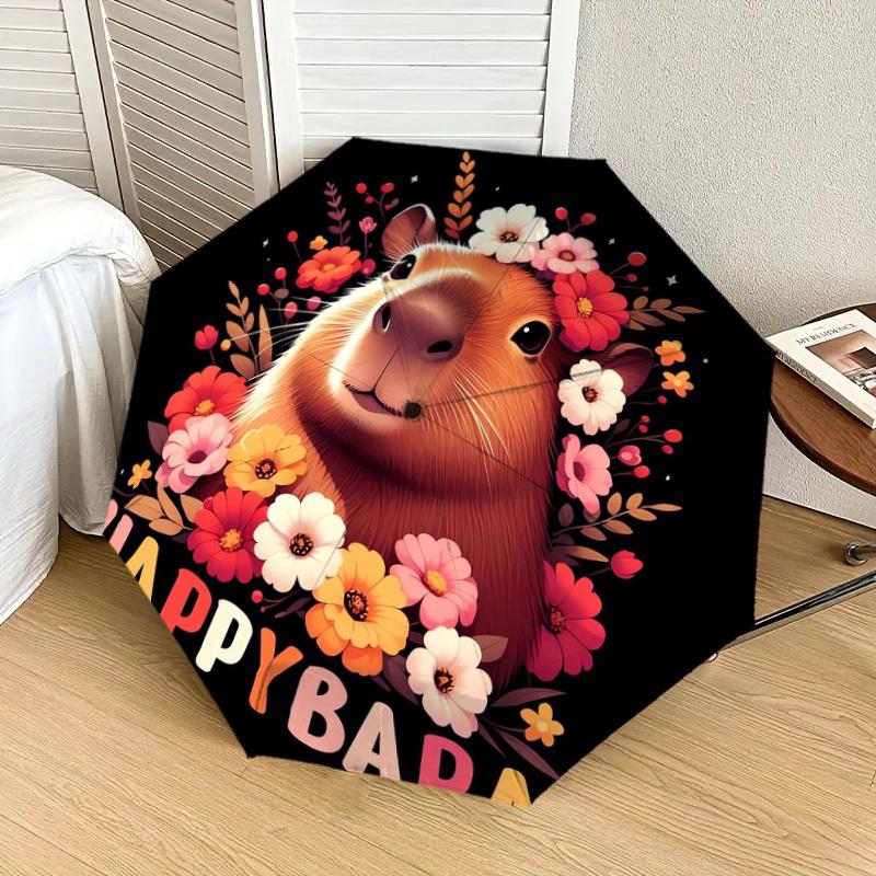 1pc Happy Birthday Capybara Floral Umbrella with Plastic Handle,Suitable for All Seasons Home Travel Outdoor UmbrellaDD519