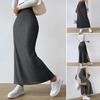 Maxi Skirt with Side Slits High-Waisted Ribbed Long Skirt Solid Color Hip Wrapped Autumn Winter Long Skirt