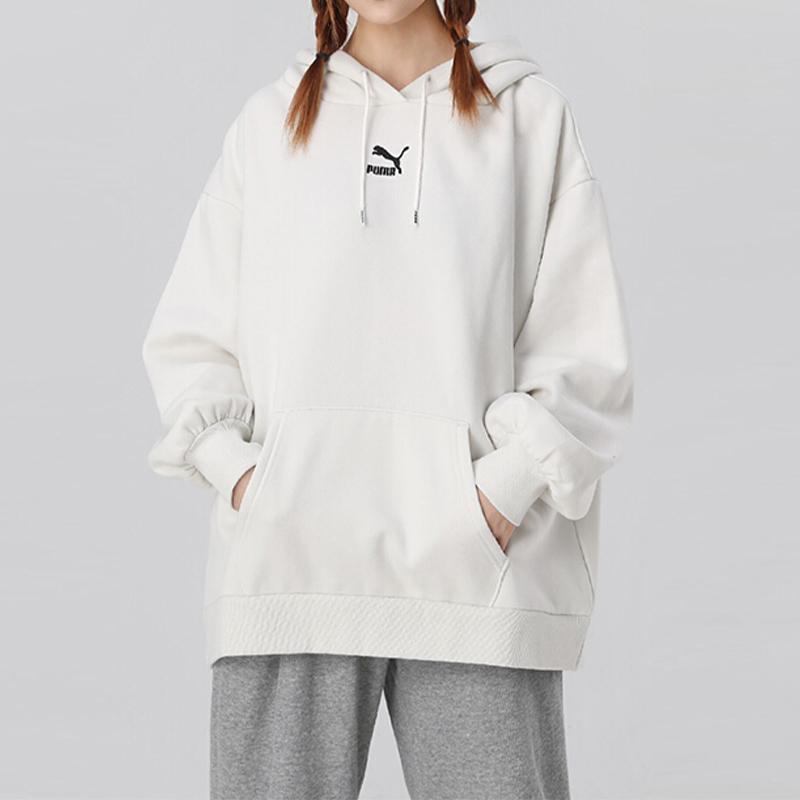 Puma Классическая повседневная толстовка с капюшоном с логотипом Oversized на флисовой подкладке Женские топы Дымчато-серый 530280-05