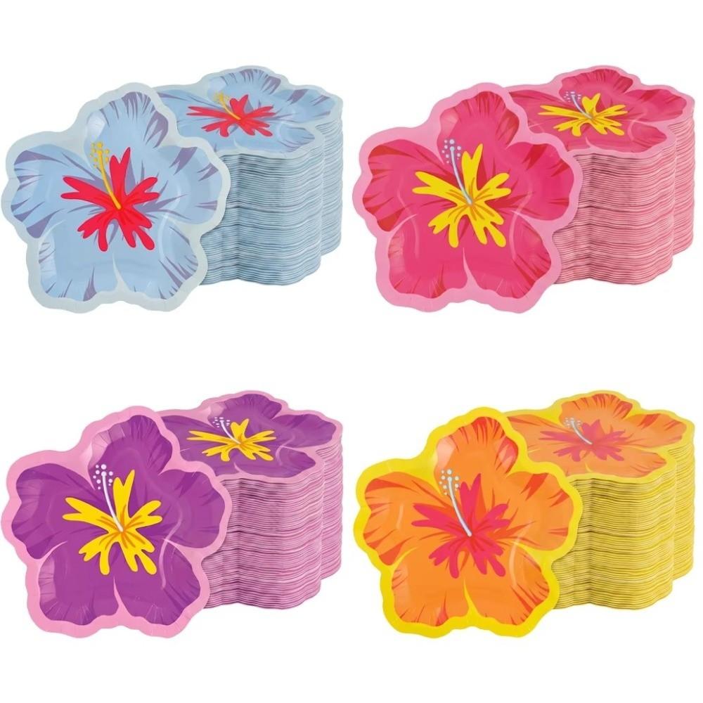 10Pcs Hibiscus Flower Pattern Hibiscus Paper Plates Disposable Dessert Plates Spring Party Supplies