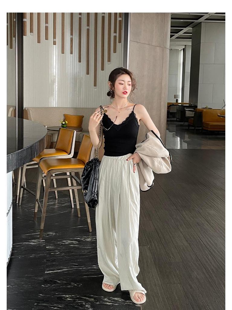 Корейский кружевной топ: Элегантный жилет с открытой спиной с фиксированной чашкой и нагрудными вкладышами