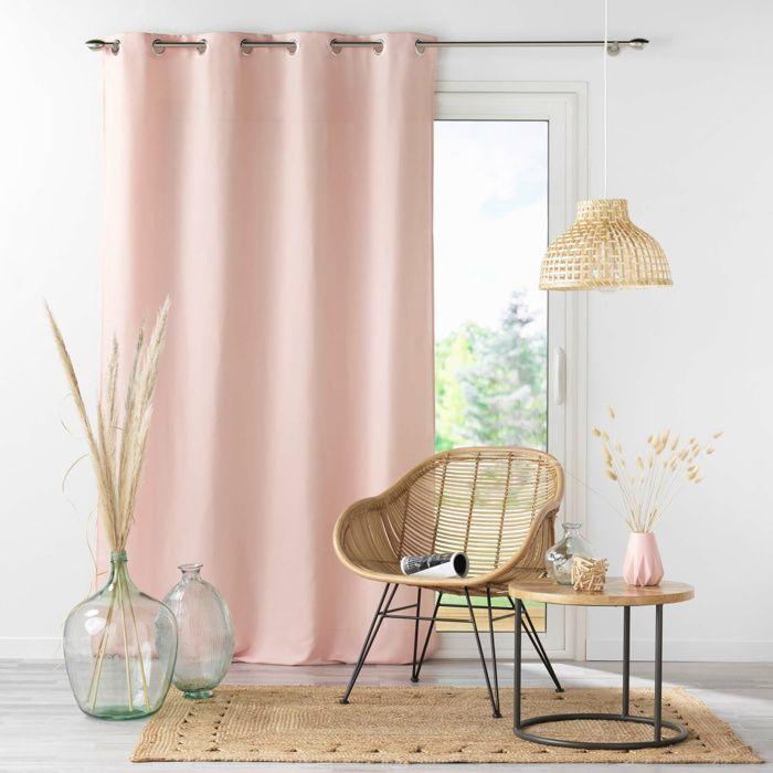 Rideau à œillets 140 x 280 cm en microfibre unie – ABSOLU – Grande Hauteur Rose pale
