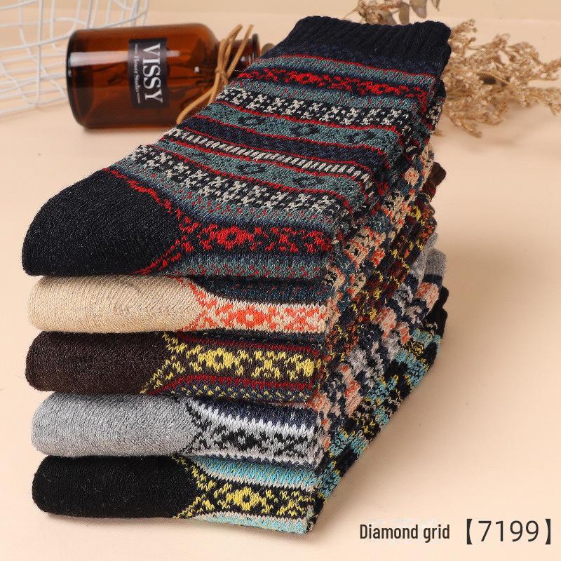 "Men's Retro Thick Thread Ethnic Style Mid-Tube Socks for Autumn & Winter (5-10 Pairs)"
