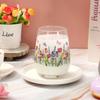 2Pcs Spring Summer Stemless Wine Glasses 17oz Tulip Lavender Butterfly Drinking Glasses Watercolor Tumbler Cups for Spring Summ
