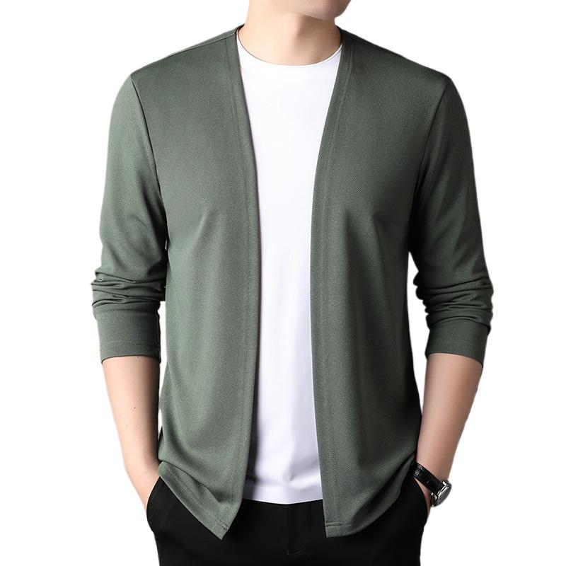 New Slim Fit Cardigan for Men, Thin Spring and Autumn Outerwear, Long Sleeve Casual Trendy Versatile Pure Color Slim Fit Autumn