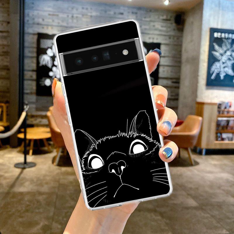 Чехол для телефона Google Pixel 9 8 7 6 5 4 4XL 7A 6A 5A 4A 3A Pro XL 5G Прозрачный Мягкий ТПУ Корпус Милый Рисунок Линейный Кот Сумки