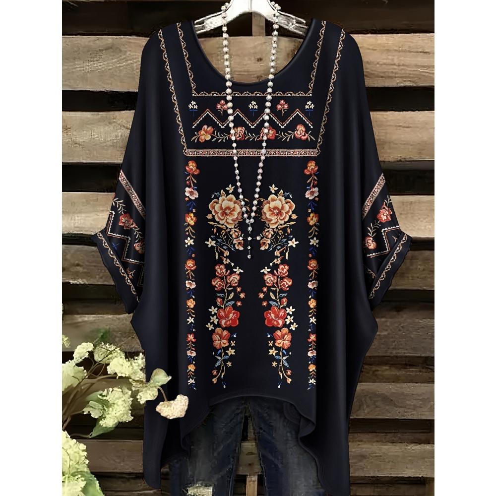 Летняя женская футболка в этническом стиле с принтом, удлиненная спереди, с круглым вырезом, повседневная, удобная, футболка в стиле Y2k, винтажная женская футболка с коротким рукавом