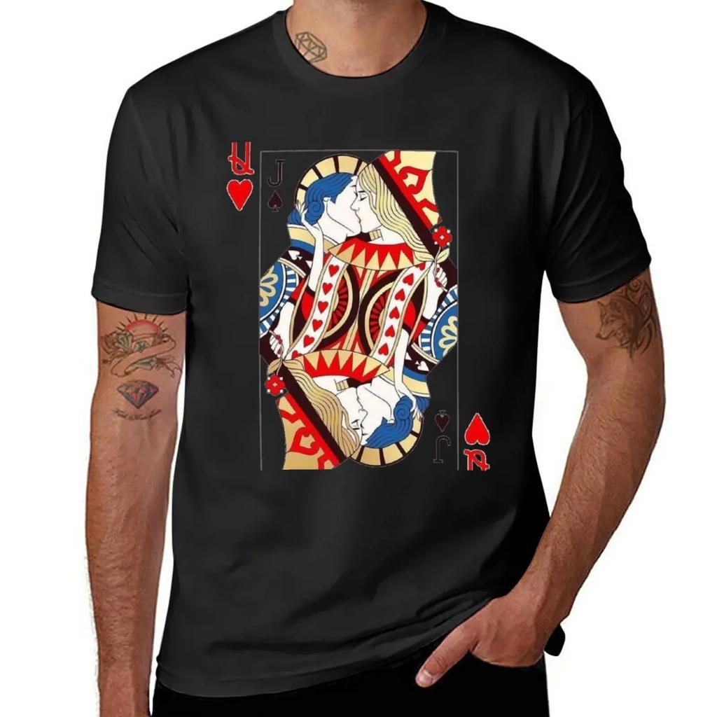 Jack kiss Queen of hearts card symbol T-Shirt cute tops tees T-shirt men