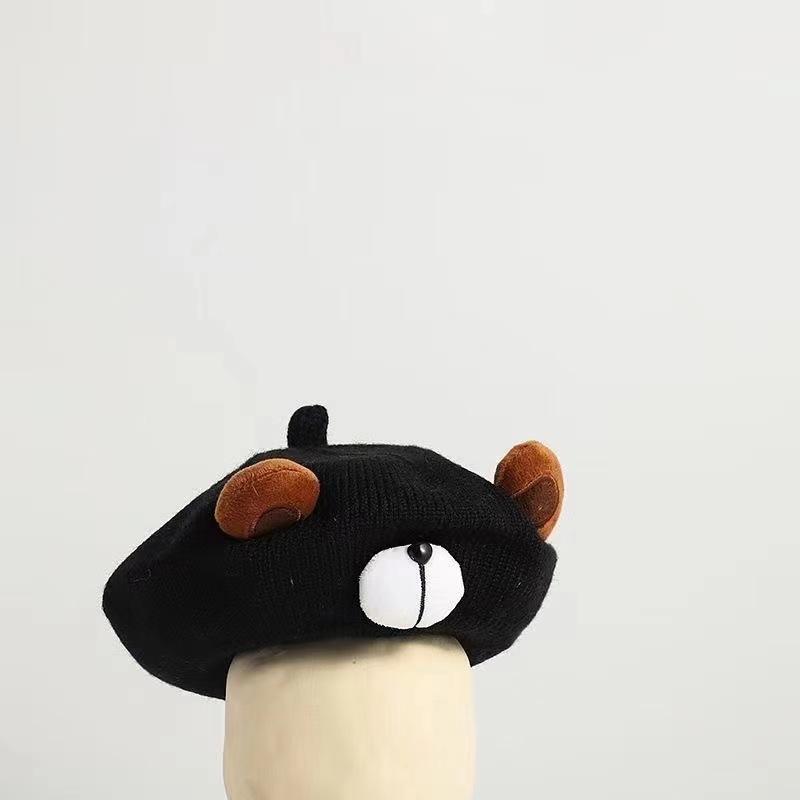 Red Artist Painter Cap Cute Cartoon Autumn Winter Hat New Knit Warm Bonnet