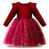 Baby Girls Star Sequins Princess Dress Christmas Performance Costume Velvet Mesh Patchwork New Year Party Evening Gowns for Kids