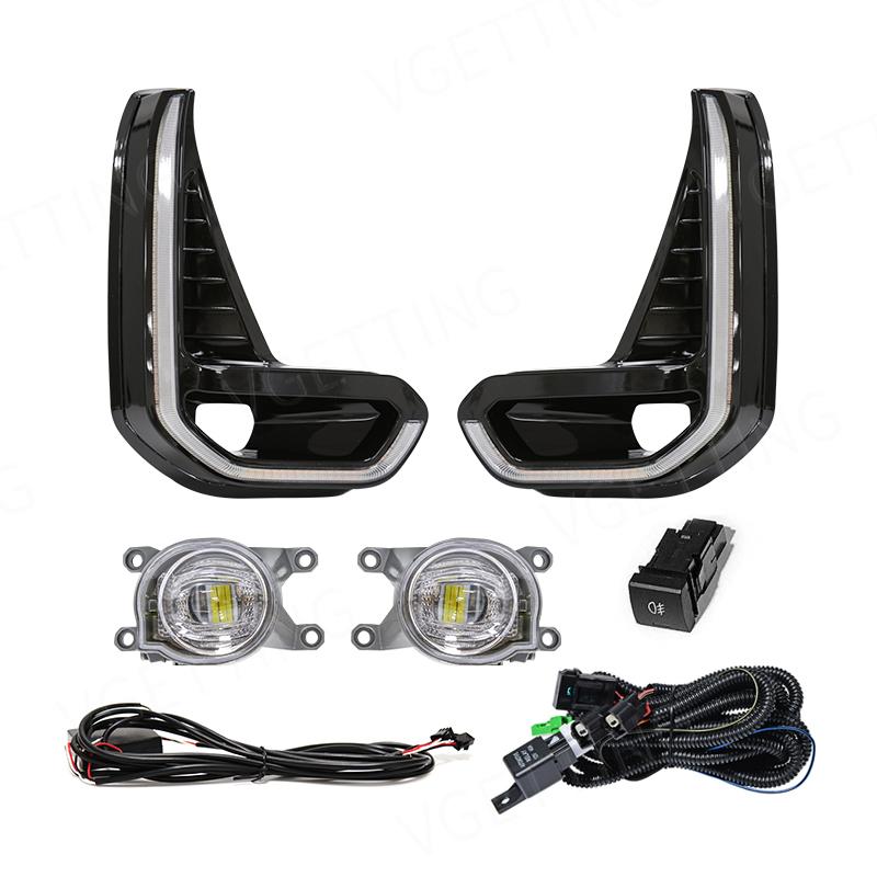 For Toyota Hilux Revo 2020 2025 Led DRL Fog Lamp Daytime Running Light Day Bumper Driving Waterproof Turn Signal Wires Switch