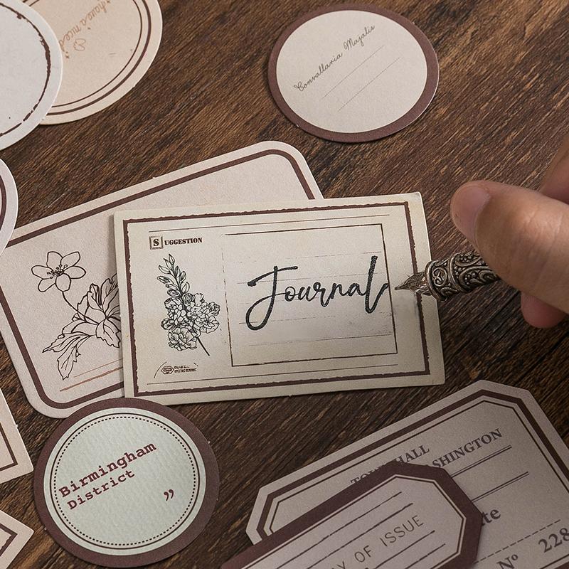 50 pcs/pack Vintage Labels Stickers writable Decorative Diary Album Adhesive Diy Sticker for Scrapbooking Junk Journal Supplies
