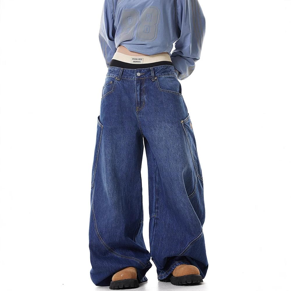 Джинсы JYL для мужчин Bootcut Винтажный дизайн Свободные Широкие Штаны Джинсовые в Пол