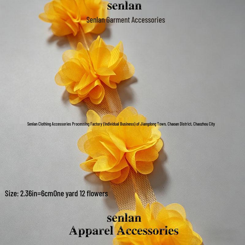 3D Chiffon Lace Flower Ribbon for Children's and Women's Clothing Accessories