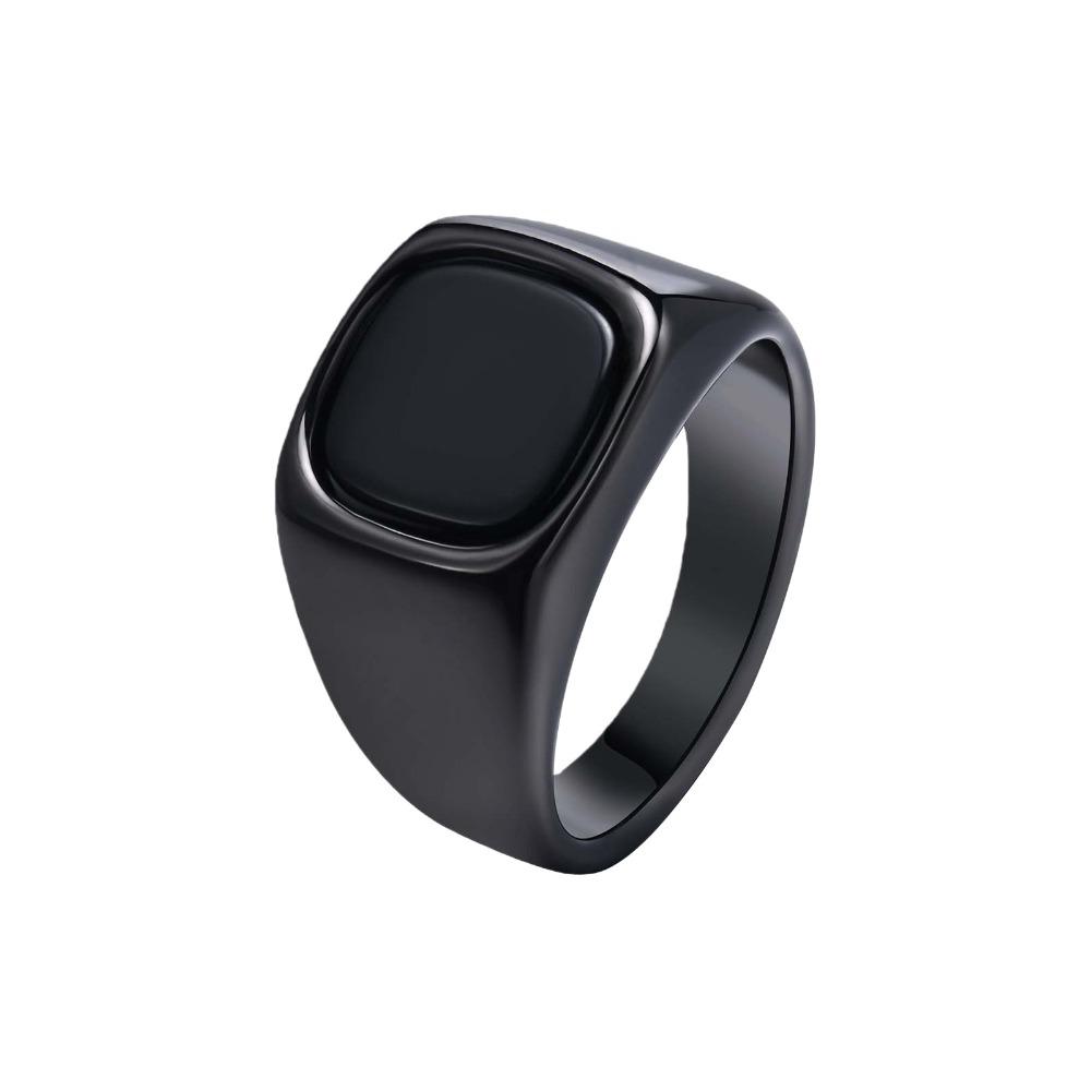 Square Retro Black Rings Jewelry Glass Stone Rings Simple Black Stone Square Ring Funerals