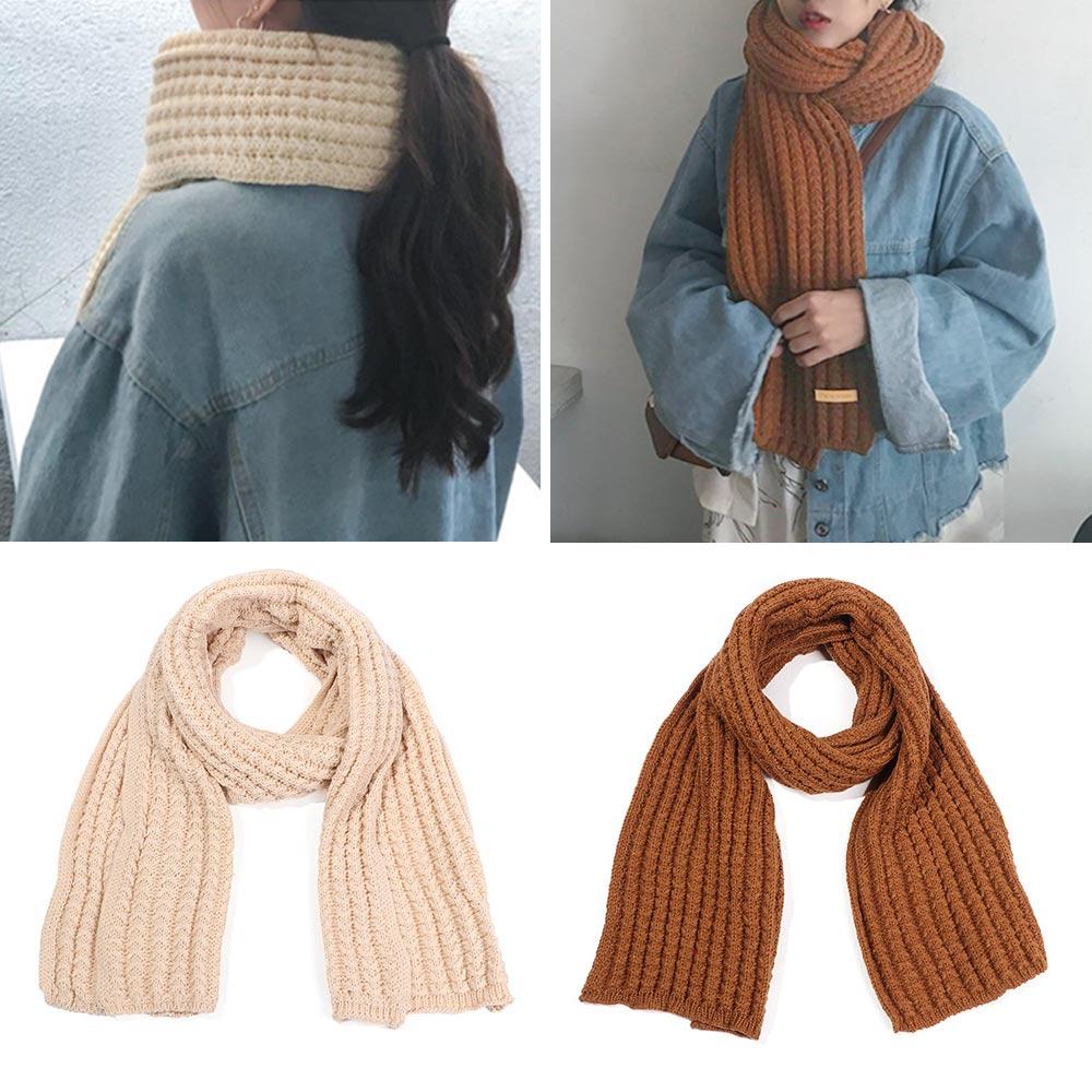 Female Outdoor Thickened Solid Color Knitted Scarf Long Scarves Vintage