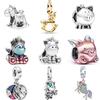 925 Sterling Copper Fit Original Pendant Charms Bracelet Women Zircon Colorful Magic Flying Unicorn Pig Dangle Charm DIY Beads