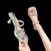 Fashion Clear Crystal Slippers Fairy 2024 Summer New Heels French Rhinestone Skirt Slippers
