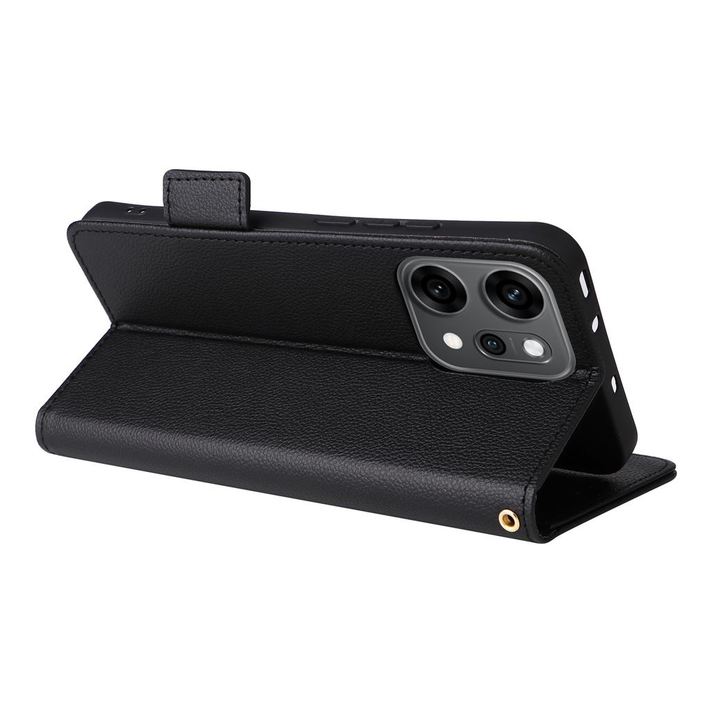 Для Oppo Reno14 Pro 5G (Глобальный) Чехол с ремешком на запястье, текстура личи, кошелек из ПУ кожи, чехол для телефона