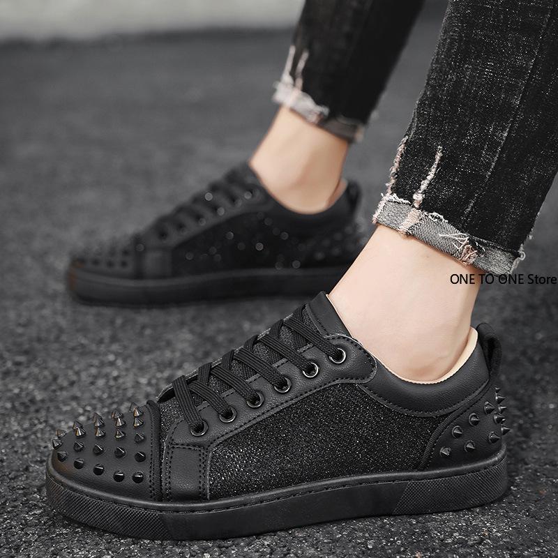 Sneakers Casual Men Designer Rivet Punk Board Shoes Fashion Leather Canvas Breathable Height Increased Flat Platform White Shoes