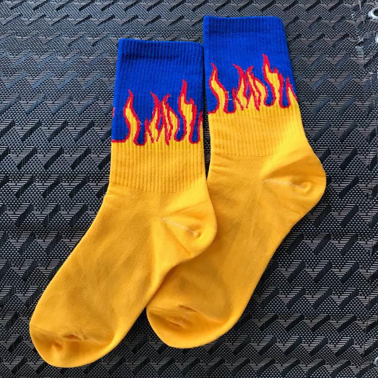 Korean Trendy Harajuku Flame Socks: Unisex Mid-Tube Cotton for Street, Hip-Hop, and Skateboard Style
