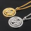 Big Rotatable Us Dollar Money Sign Pendant Necklace Men Rapper Hip Hop