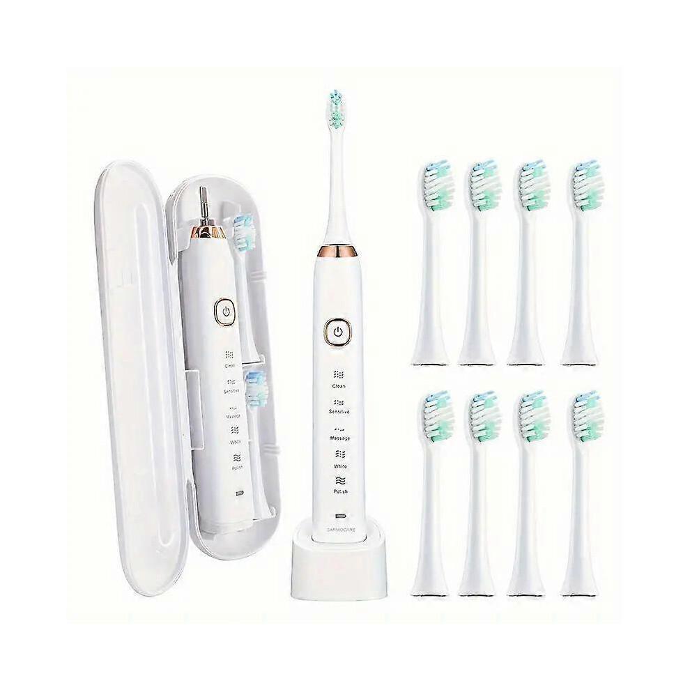 (White) Sarmocare S100 IPX7 Waterproof Portable Sonic Electric Toothbrush with 8-brush Heads