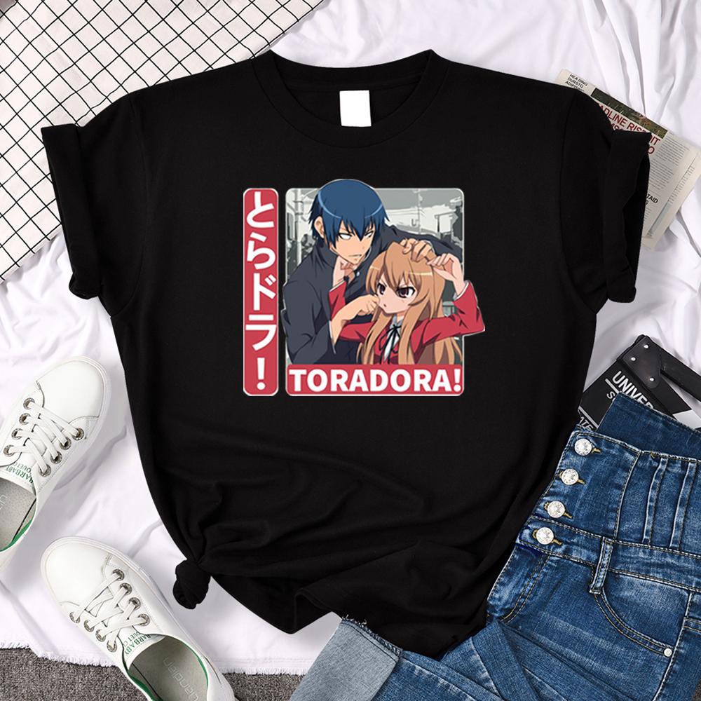 Japanese Anime Tiger×Dragon Main Character Print T-Shirt Womens Oversized Harajukua Round Neck Tops Females Funny Slim Soft Tees