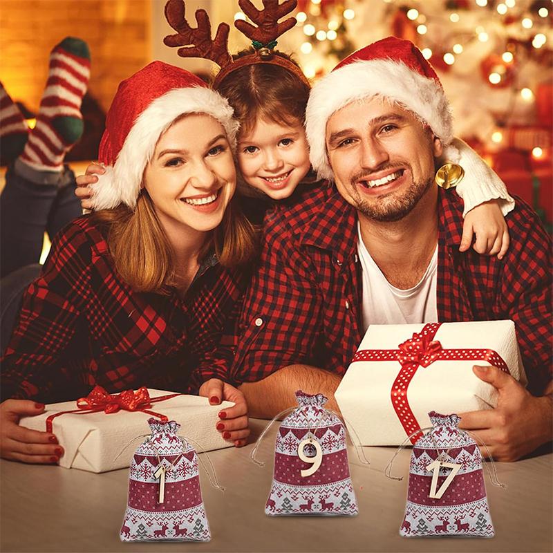 Рождественский адвент-календарь, джутовый мешочек на завязках, мешочек для обратного отсчета для DIY конфет, подарков, сувениров для вечеринки, для детей и взрослых