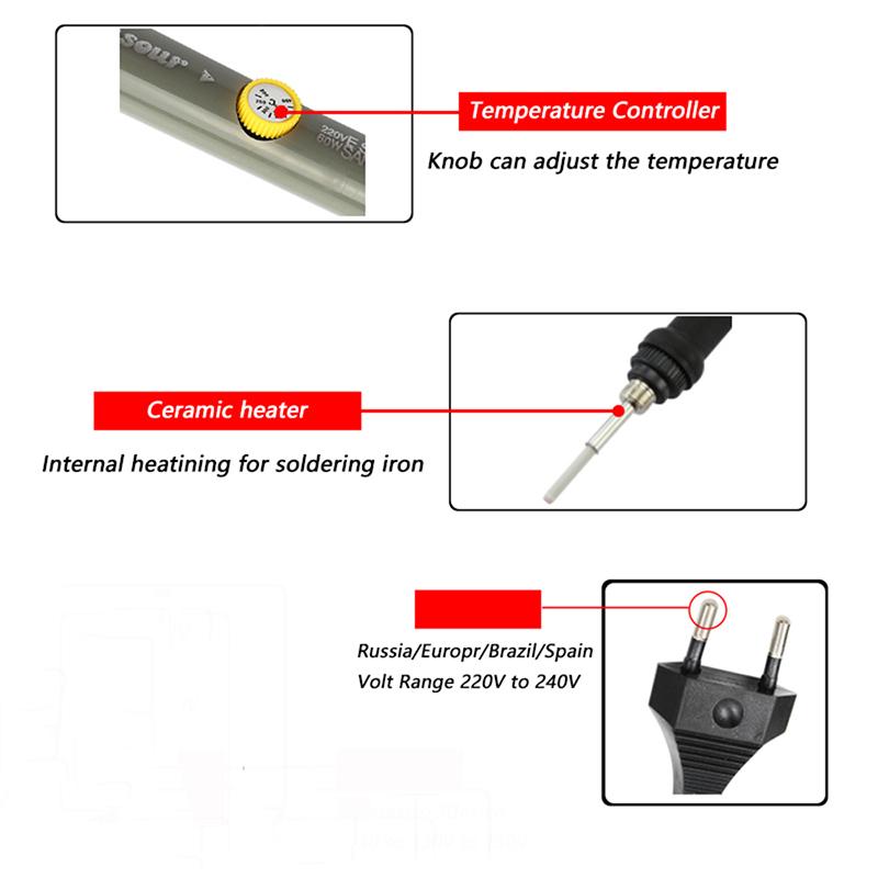 Электрический паяльник с регулируемой температурой, 60 Вт, 220 В, инструменты для ремонта вилок европейского стандарта