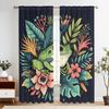 2pcs Tropical Frog & Floral Blackout Curtains - Vibrant Green Frog Design with Colorful Leaves & Flowers, Dark Blue Backgroun