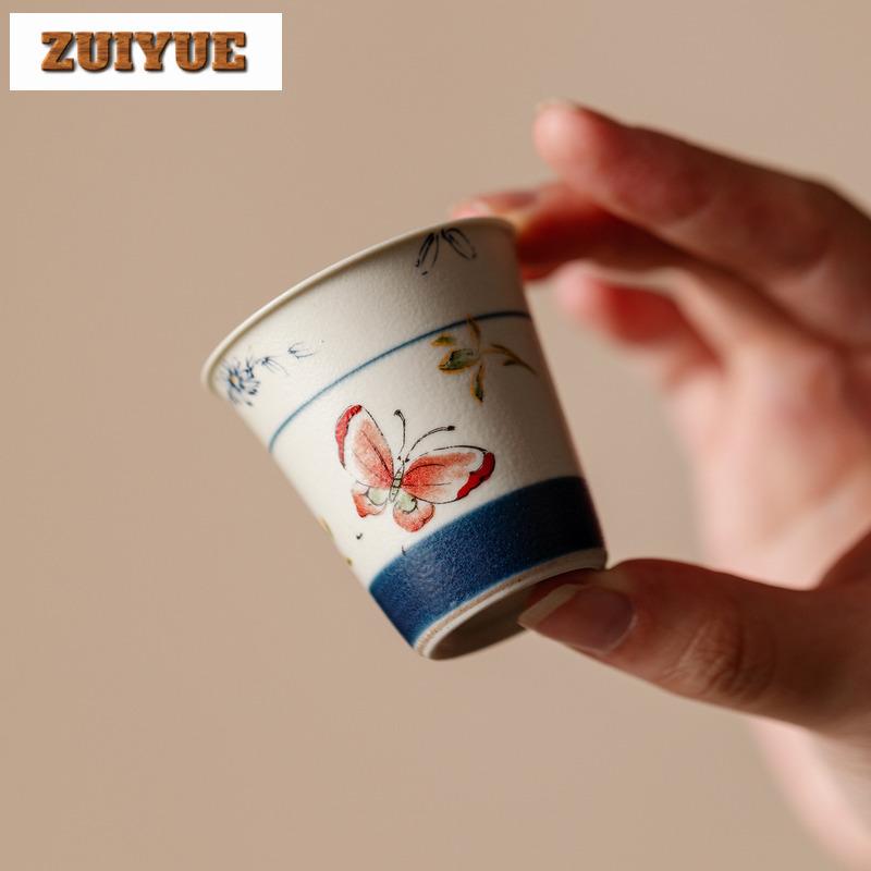 2pc/lot 35ml Hand Painted Butterfly Orchid Teacup Ancient Tea Bowl Jug Tea-tasting Fragrance Cup Jianzhan Master Cups Drinkware