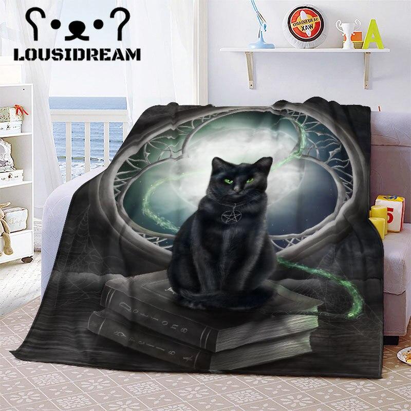 Witch Black Cat Halloween Throw Blanket Cat Mysterious Divination Witchcraft Lucifer Portable Flannel Blanket for Bedding Travel