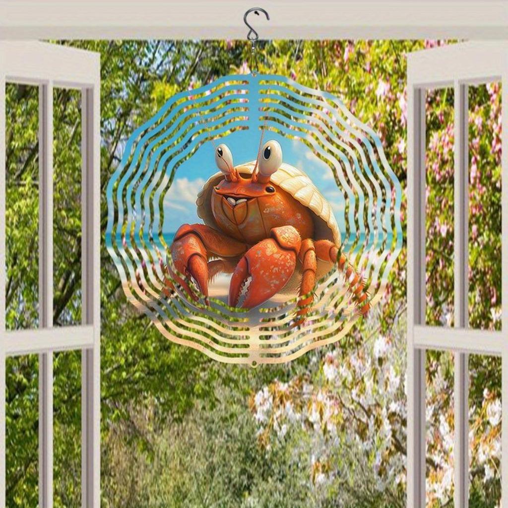 Metal Hermit Crab Wind Chime with Mandala Design Vibrant Orange Yellow Color for Garden Patio Indoor Outdoor Decor All Season Gift