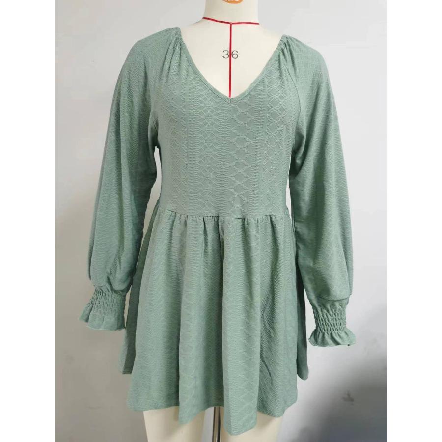 Осенне-зимний топ для женщин, однотонная лоскутная свободная футболка с v-образным вырезом и жаккардовым длинным рукавом