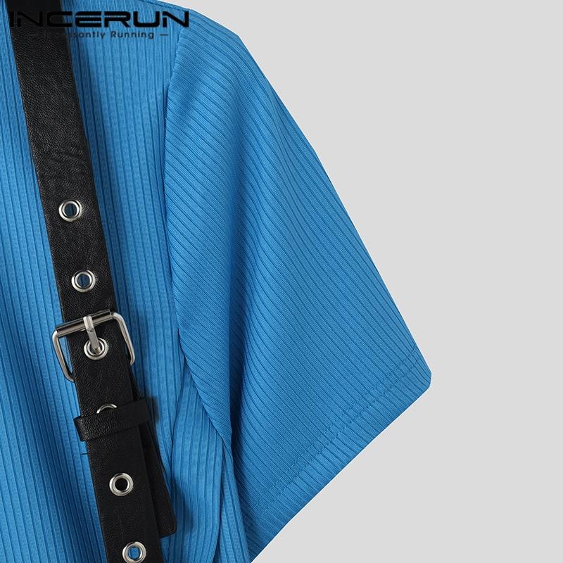 INCERUN Летние мужские повседневные нестандартные тонкие футболки с коротким рукавом на молнии