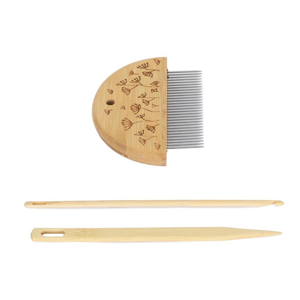 Crochet Hook Weaving Loom Comb Wooden Wood Knitting Loom Tool Weaving Comb Set For Beginners