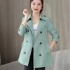 Women's Jacket Spring Long Sleeves Stand Collar Casual Windbreaker Female Double-breasted with Belt Outerwear