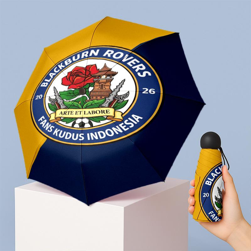 Blackburn Rovers Football Pattern Printed Mini 5 Folds 8 Ribs Compact Umbrella Windproof Waterproof Lightweight Portable Folding