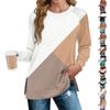 Women's Fashion Casual Split Print Pleated Hem Split Loose Fit Fall Sweatshirt Long Sleeve Top