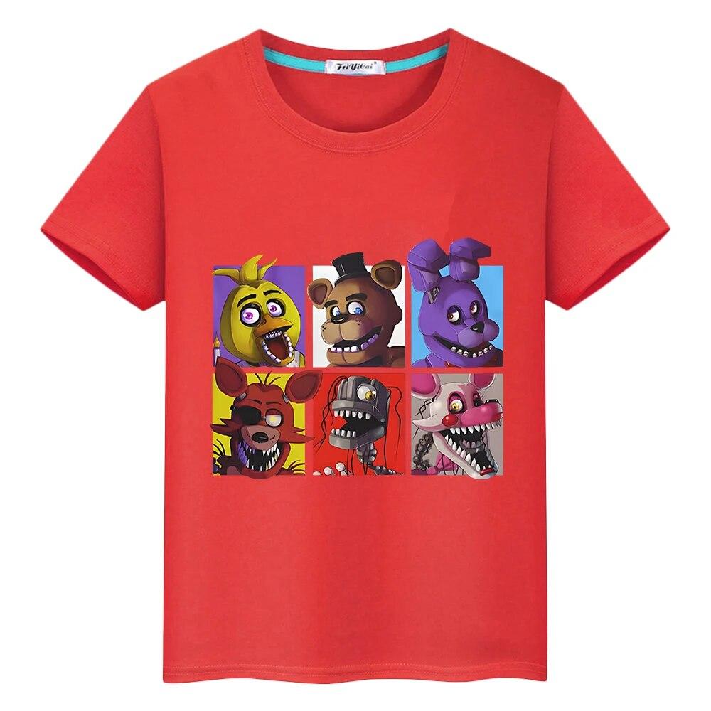 Летняя футболка FNAF, 100% хлопок, короткие футболки с мультяшным принтом, аниме-футболки y2k, футболка с изображением медведя и кролика, топы для мальчиков, детская одежда для девочек