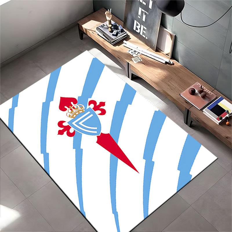 Red Shield Logo on Blue Stripes suitable as a non-slip mat for the living room or bedroom sofa