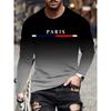 Men's Gradient Color Paris Pattern Printed T-shirt Fashion Casual Long Sleeved Round Neck Outdoor Sports T-shirt Men's Clothing
