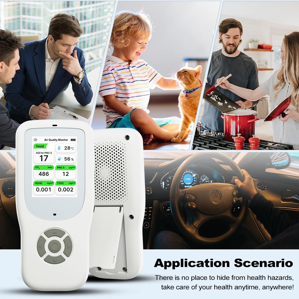 9-в-1 портативный монитор качества воздуха для помещений AQICO₂PM2.5PM1.0PM10HCHOTVCтемпературавлажность